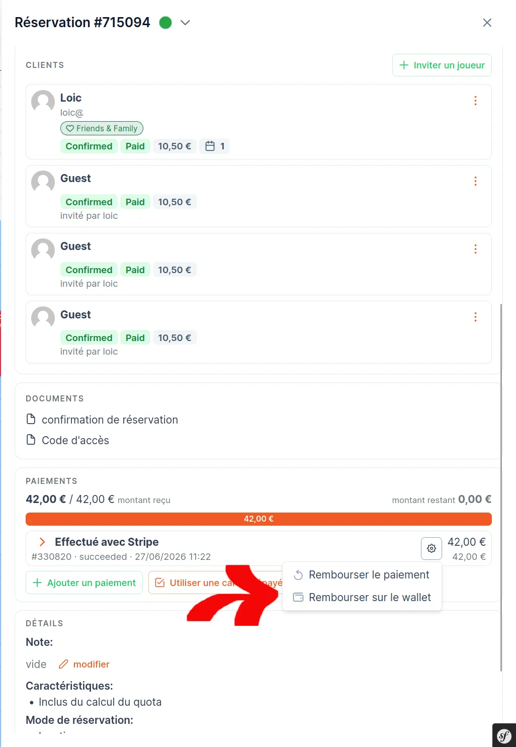 Options de remboursement d'une réservation