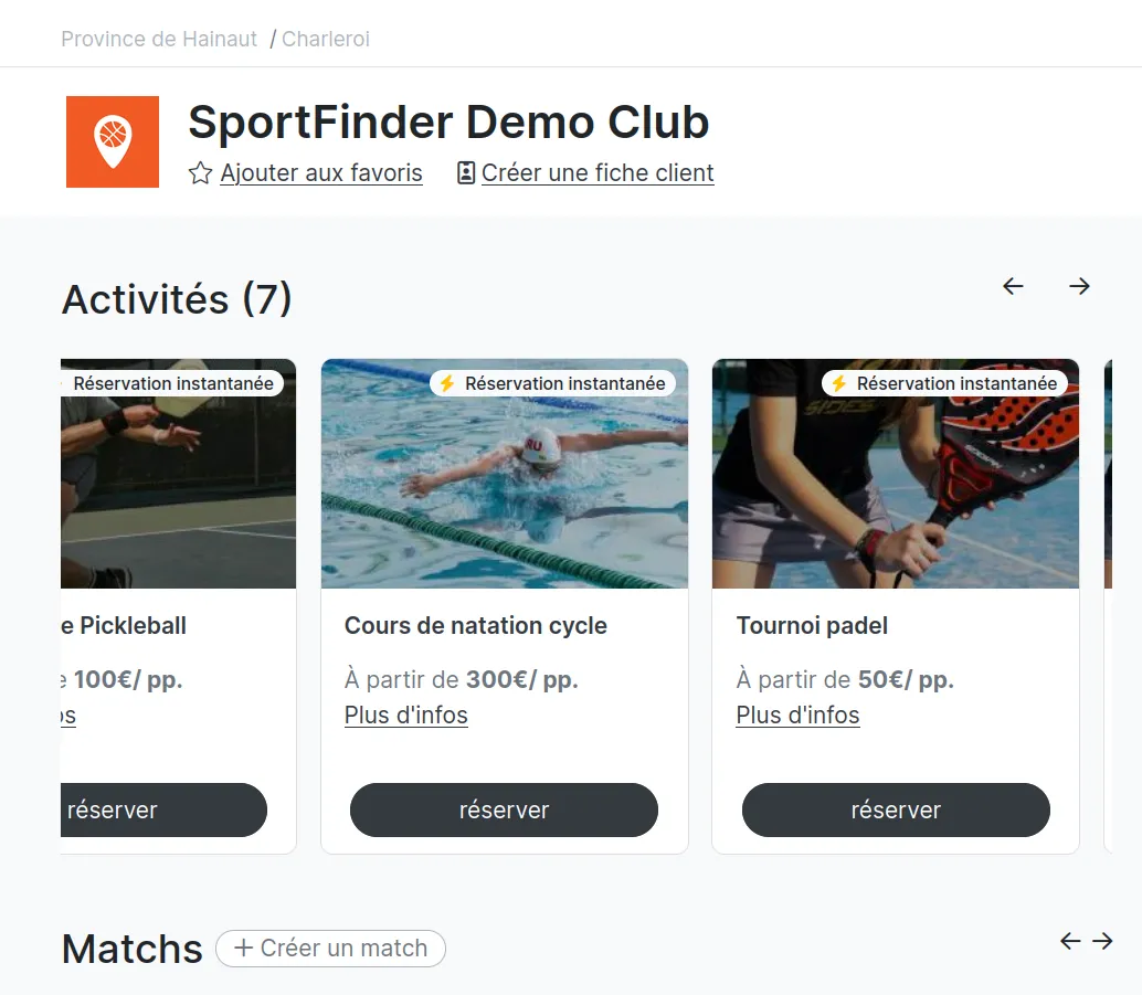 Ajout du stage comme activité sur la page publique